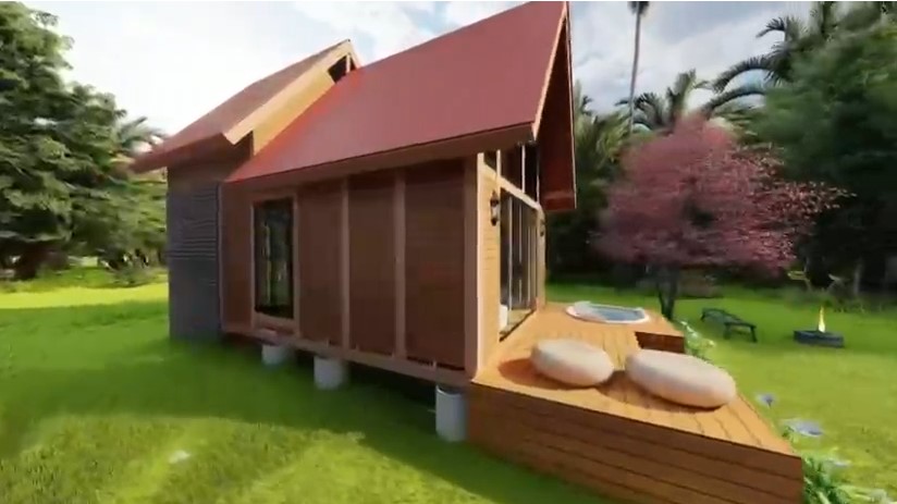 Chalé de madeira com deck e ofurô — obra real Torquetti